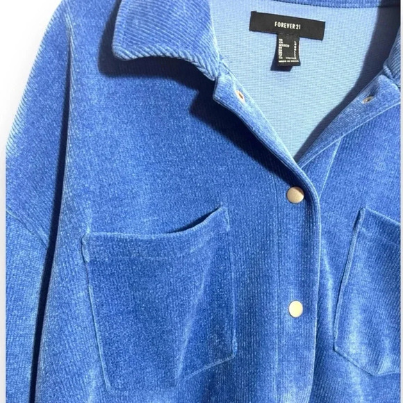 Forever 21 Oversize Royal Blue Snap Button and Cuffs Long Sleeve Corduroy Jacket - Picture 9 of 16